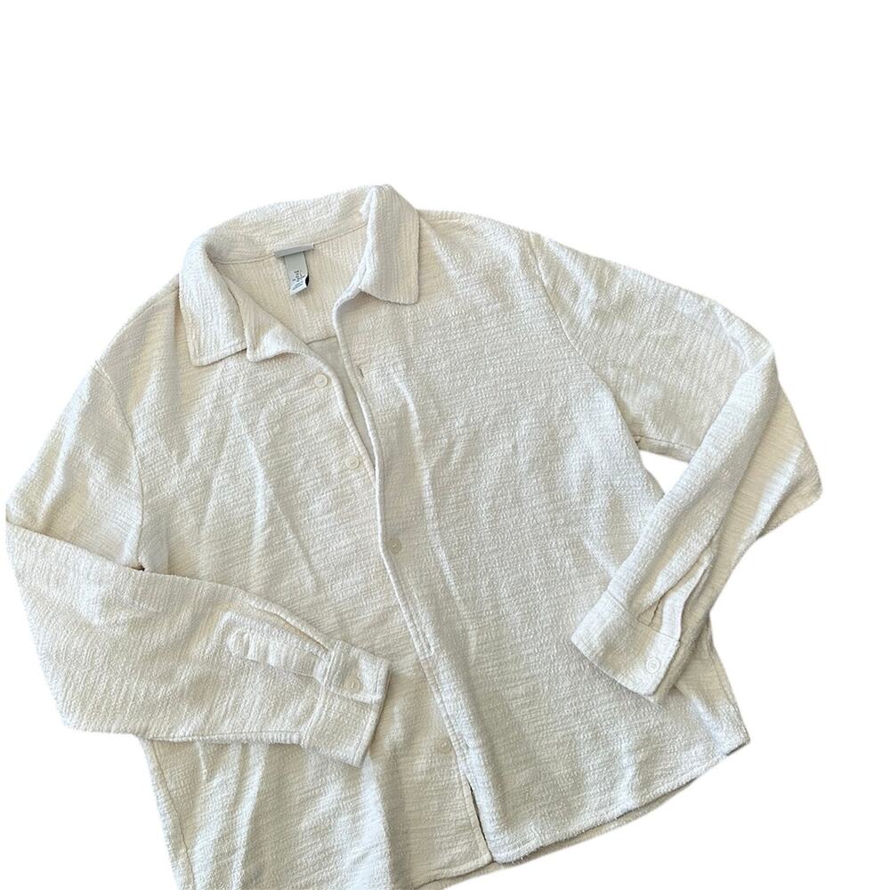 H&M shacket white boucle women’s L large shirt comfort comfort casual cream top